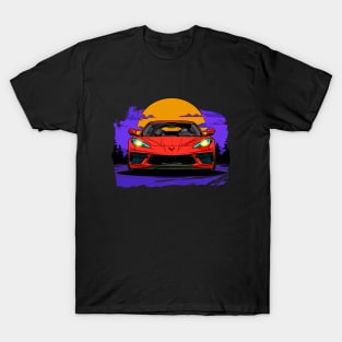 Red C8 Corvette Stingray Midnight Moon Supercar Racecar Muscle Car Sportscar Corvette C8 T-Shirt